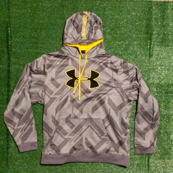UNDER ARMOUR MENS HOODIES GRAY YELLOW LONG SLEEVE ATHLETIC LOOSE FIT SIZE XXL - Picture 7 of 7
